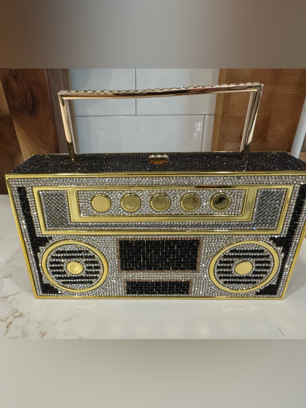 Gold & Black Crystal-Embellished Clutch Wristlet